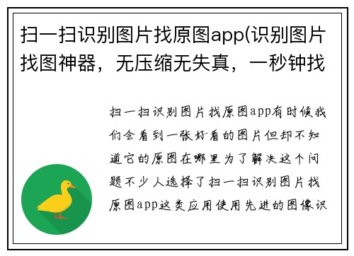 扫一扫识别图片找原图app(识别图片找图神器，无压缩无失真，一秒钟找到你要的。)